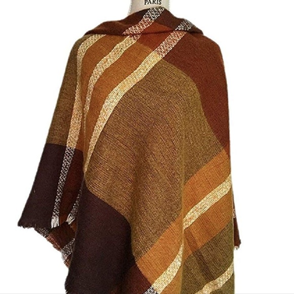 Brown Oversized Plaid Tartan Blanket Scarf - Picture 2 of 3